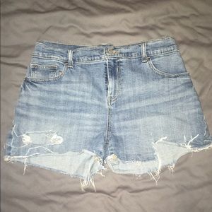 Distressed denim shorts